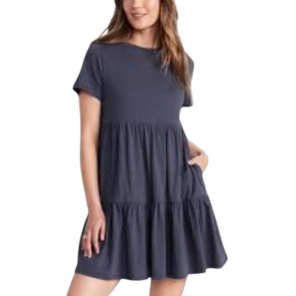 Old Navy Slub Knit Tiered Swing Dress Dark Gray Size S